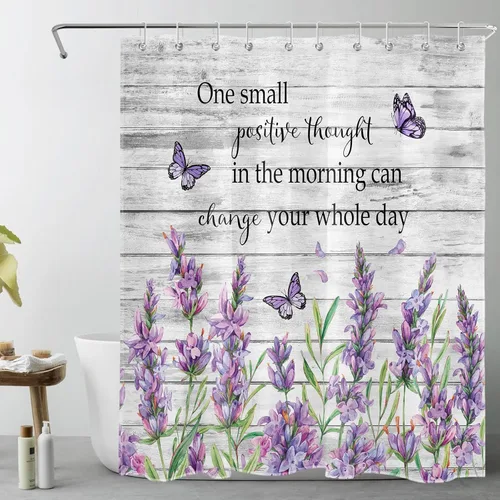 Miniatura 26 de EOBTAIN Cortina de ducha floral zen, lirio de agua blanca, mariposa y piedra zen gris, cortinas de ducha para baño, plantas, naturaleza, espiritual