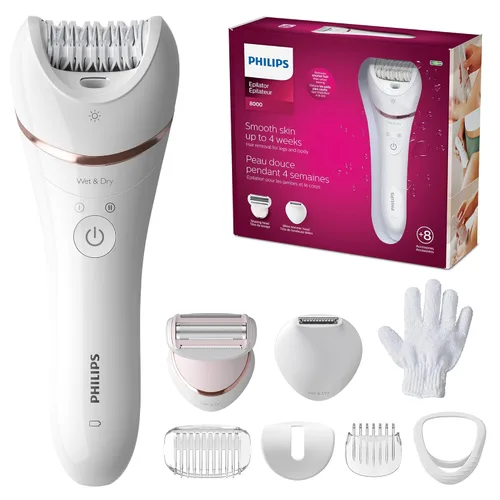 Miniatura 10 de Philips Depiladora Serie 8000 - Depiladora eléctrica inalámbrica en seco y húmedo, depiladora para piernas y cuerpo, con ProGuide, 3 accesorios, 60