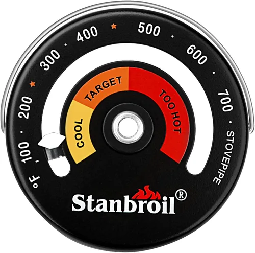Stanbroil Termómetro de madera magnético del tubo de la estufa, metro de temperatura del tubo de combustión para el tubo de madera de la chimenea