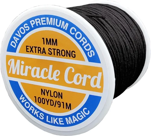 Cordón de nailon de 0.039 pulgadas (0.039 in), multiuso, extra fuerte, hilo trenzado, joyería, collar, pulsera, hacer cuerdas, manualidades, Negro