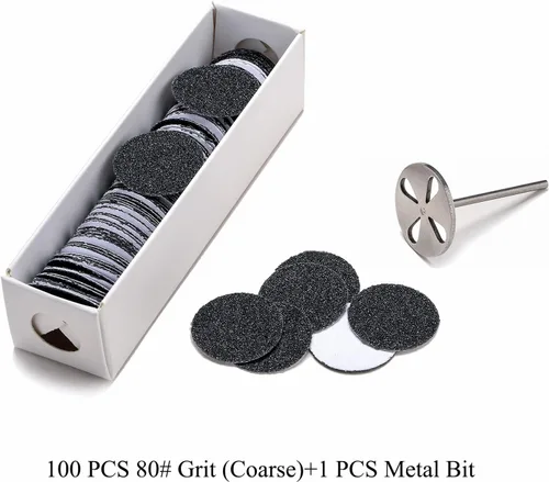 Miniatura 2 de 100 discos de papel de lija y 1 broca de metal, vástago de 3/32 reemplazable para pedicura para eliminación de callos de piel muerta, herramientas