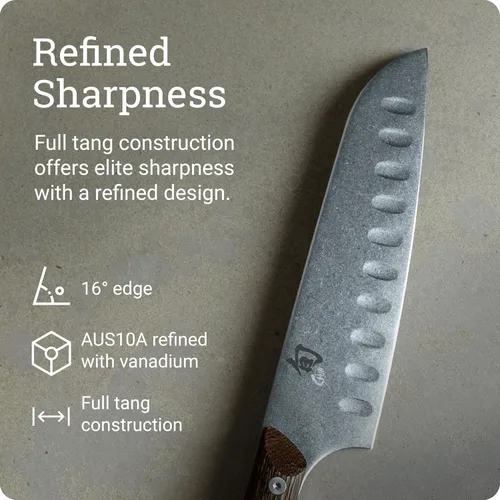 Miniatura 3 de Shun Kanso Santoku - Cuchillo de cocina multiusos con hoja de acero inoxidable de 7 pulgadas y mango de madera, diseño tradicional asiático hecho a
