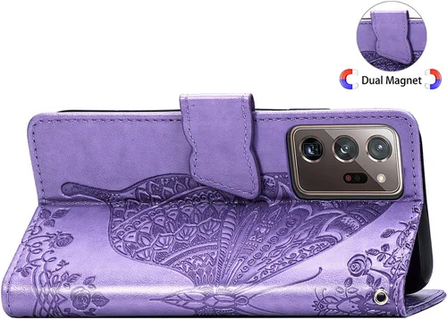 Miniatura 3 de Funda tipo cartera para Samsung Galaxy Note 20 Ultra, piel sintética de alta calidad con diseño de flor de mariposa en relieve, función atril