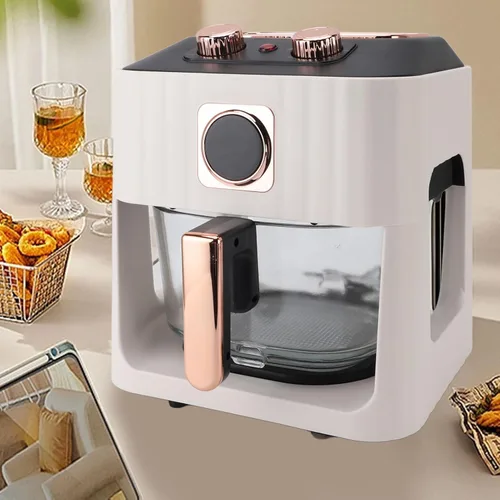 Miniatura 3 de Freidora de aire inteligente con ventana visual, capacidad de 6 L, control de temperatura, blanco, para comidas, freír, asar, recalentar