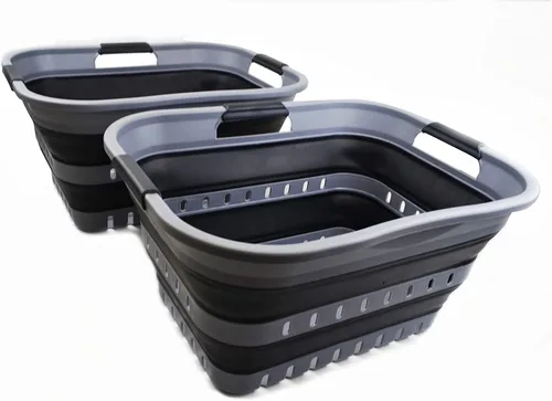 Miniatura 9 de SAMMART Juego de 2-30L (8 galones) cesta plegable de plástico para la ropa sucia – Contenedor/organizador plegable – Tina de lavado portátil