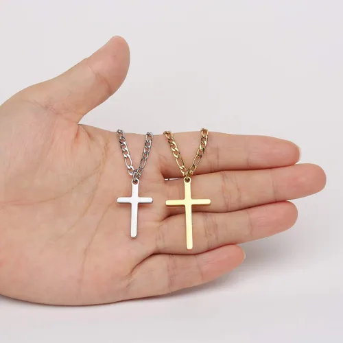 Miniatura 6 de Collar Tasbern de cruz acero inoxidable chapado en oro de 14 quilates con dije de cruz simple joyería religiosa regalo para niño y hombre