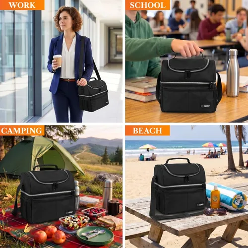 Miniatura 7 de OPUX Lonchera para hombres y mujeres, bolsa de almuerzo grande aislada para trabajo de adultos, lonchera de dos pisos para preparación de comidas
