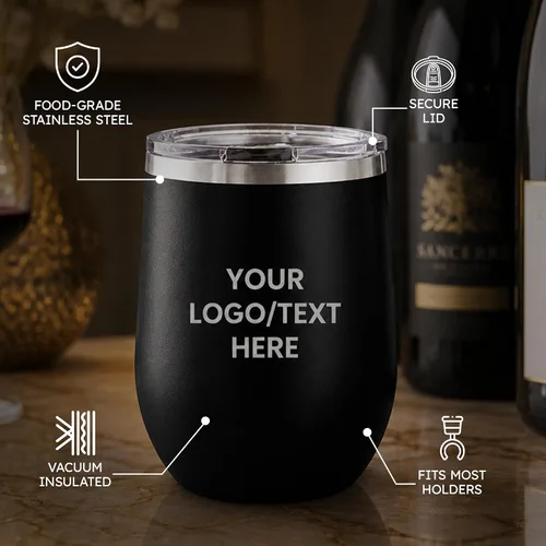 Miniatura 4 de Vaso personalizado de 12 onzas, vino sin tallo con tapa, tu logotipo grabado en Estados Unidos, tazas personalizadas de acero inoxidable