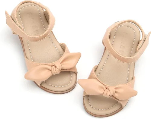 Felix & Flora Sandalias para niña pequeña, zapatos de vestir con punta abierta, zapatos planos de verano para niños pequeños