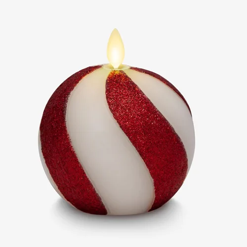 Miniatura 6 de Luminara - Vela de esfera de cuentas de cristal sin llama para las fiestas con purpurina - Bastón de caramelo rojo - Paquete de 1-4x4.25