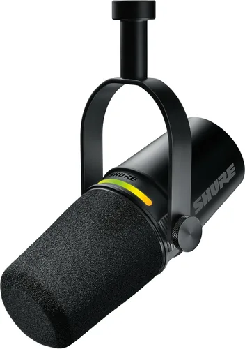 Shure MV7+ - Micrófono dinámico para podcasts, certificado OBS, audio mejorado, panel LED, salidas USB-C y XLR, modo de nivel automático, filtro