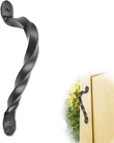 Miniatura 25 de Paquete de 2 manijas decorativas negras de 4.5 pulgadas, manija decorativa de puerta de hierro, manija de puerta de metal rústico para puertas Negro