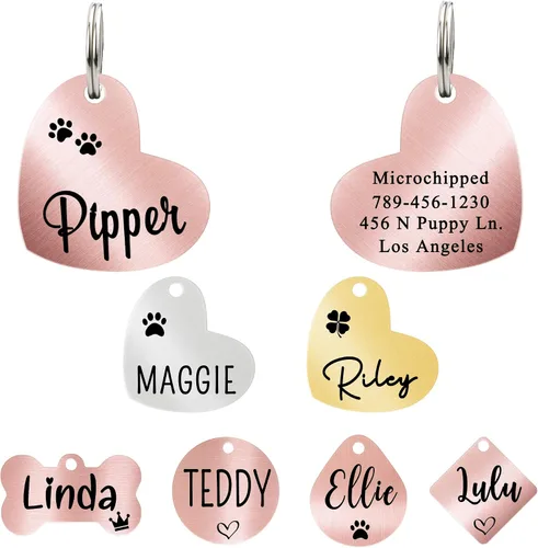 Miniatura 26 de Ultra Joys - Etiqueta personalizada de identificación para mascotas para perros, etiqueta de identificación de hueso de acero inoxidable cepillado