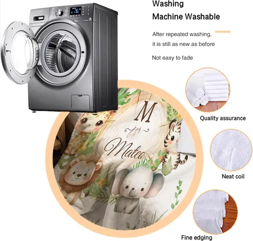 Miniatura 7 de Manta de bebé personalizada para niñas y niños, manta de bebé personalizada con nombre de bosque de animales para niños pequeños, baby shower
