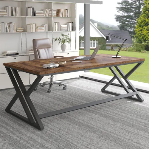 Miniatura 3 de LVB - Escritorio para computadora de 70.8" de madera industrial extralargo para oficina en casa, escritorio grande rústico moderno de metal