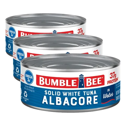 Miniatura 19 de Bumble Bee - Atún blanco sólido en aceite, lata de 12 onzas, atún capturado en estado salvaje, 0.74 oz de proteína por porción, alto en omega-3, sin