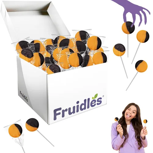 Miniatura 8 de Fruidles Paleta plana naranja y negra, ideal para rellenar bolsas de golosinas de Halloween, envueltas individualmente (media libra)