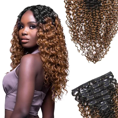 Miniatura 15 de SIYUSI Extensiones de Clip Kinky Straight, 100% Cabello Humano Remy Brasileño con Clips, Clips Invisibles Aptos para el Cuero Cabelludo, Marrón