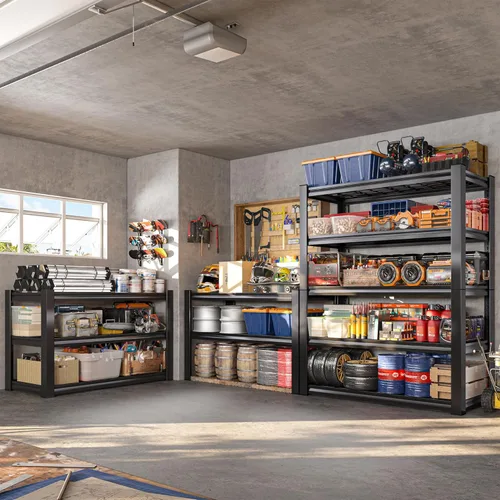 Miniatura 5 de REIBII 3010LBS Estantes de Almacenamiento 72" H Estantería de Garaje Estantes de Metal Resistente Estantes Metálicos Ajustables de 5 Niveles