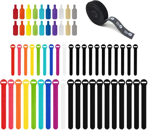 Wrap-It Storage Paquete de Valor de Gestión de Cables - 40 Bridas de Cable Autoagarrantes, 20 Etiquetas para Cables, Rollo Perforado Autoagarrante