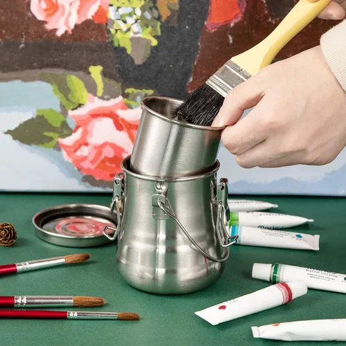 Miniatura 5 de MyLifeUNIT Cuenco para pinceles de pintura, limpiador de brochas de acero inoxidable hermético para pintar (Mediano)