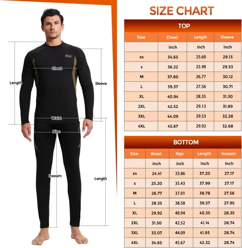 Miniatura 6 de CL convallaria Conjunto de ropa interior térmica para hombre con bragueta, capa base larga para invierno, equipo de caza, parte superior e inferior