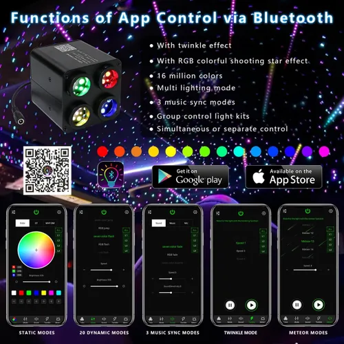 Miniatura 3 de AKEPO 36W 4 Color Twinkle+RGB Meteor 2-en-1 Luces de Fibra Óptica Coloridas, Kit de 2000pcs+240pcs Estrella Fuga, 13.1 pies 0.03 pulgadas de Fibras