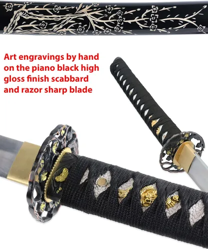 Miniatura 3 de Vulcan Gear Espada Katana Samurai japonesa clásica hecha a mano con vaina y soporte de madera de una sola espada, estilo elige tu mango (Tsuba)