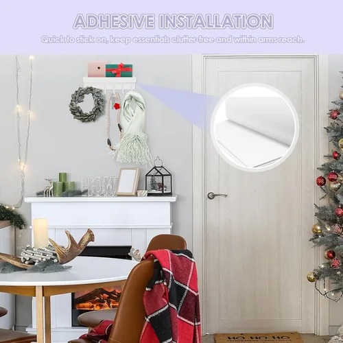 Miniatura 4 de VIS'V Soporte para llaves de pared, soporte adhesivo compacto para llaves con bandeja, 6 ganchos, 2 opciones de montaje, color blanco