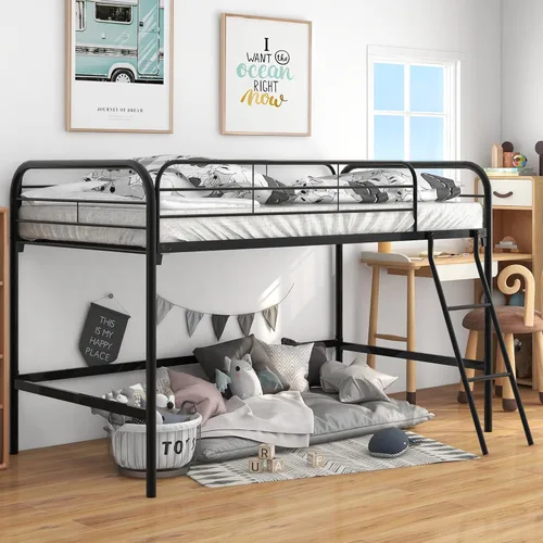 Miniatura 11 de Cama baja de tamaño individual para niños, cama alta para niños, tamaño individual, marco de cama de metal para niños y niñas, cama baja junior