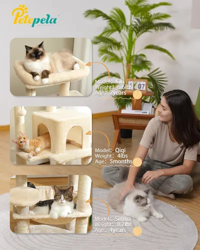Miniatura 2 de PETEPELA Árbol para gatos de interior de 45.7 pulgadas, torre para gatos de 5 niveles para gatos grandes con marco de metal, hamaca grande