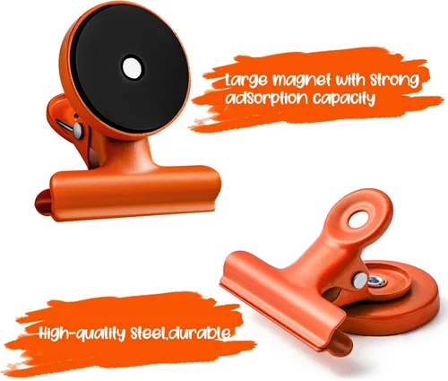 Miniatura 6 de Paquete de 16 clips magnéticos, clips de metal resistentes con imán fuerte para refrigerador y pizarra blanca, suministros coloridos para profesores