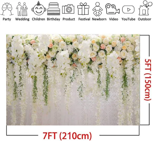 Miniatura 5 de Fondos de fotografía con temática floral de rosas blancas para despedida de soltera, boda, flores, fondo de fotos, fiesta de cumpleaños, retrato
