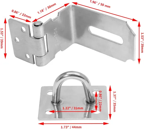Miniatura 2 de Cerradura de candado de 3 pulgadas y 90 grados, acero inoxidable plateado cepillado de seguridad en ángulo recto con cierre de puerta, cerrojo