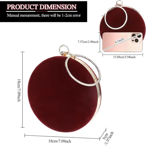 Miniatura 3 de Selighting Bolsos de mano redondos de terciopelo para mujer, bolsas de noche, bolso formal de boda, graduación, cóctel, fiesta, bolso de mano