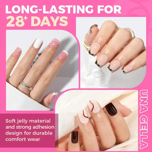 Miniatura 3 de UNA GELLA Puntas de uñas postizas extra cortas: 504 unidades de uñas cuadradas falsas preformadas XS, uñas cuadradas cortas a presión, puntas
