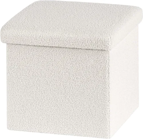 Miniatura 30 de PINPLUS Otomanas otomanas de almacenamiento con forma cuadrada con reposapiés de almacenamiento para sala de estar, asiento otomano Boucle para Negro