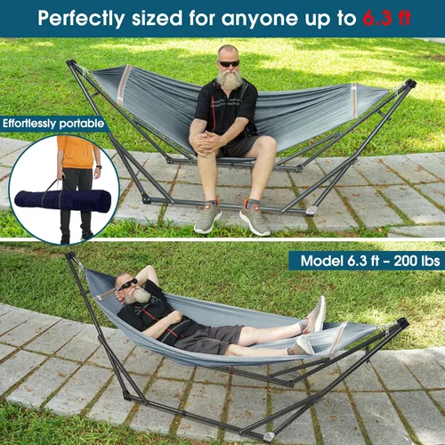 Miniatura 7 de Tranquillo Unity - Soporte de hamaca ajustable, plegable, para camping, con soporte, capacidad de 800 lbs, soporte de hamaca doble de acero para 2