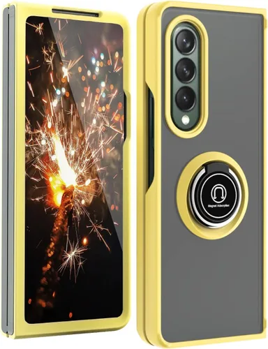 Miniatura 7 de TJS Compatible con Samsung Galaxy Z Fold 3 5G, resistente a los impactos, soporte de anillo de metal giratorio de 360 grados, funda protectora