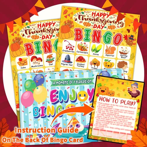 Miniatura 5 de Tarjetas de Bingo del Día de Acción de Gracias, Juego de Bingo Lindo del Día de Acción de Gracias para 24 Jugadores, Niños, Adultos, Suministros