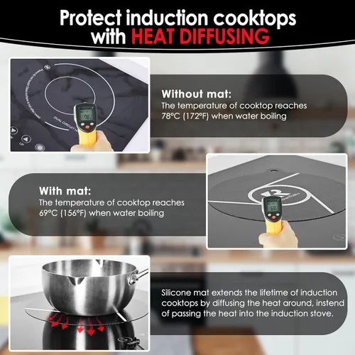 Miniatura 5 de Juego de 4 alfombrillas de inducción para estufas de inducción, protector magnético de fibra de vidrio de silicona, almohadillas antideslizantes que