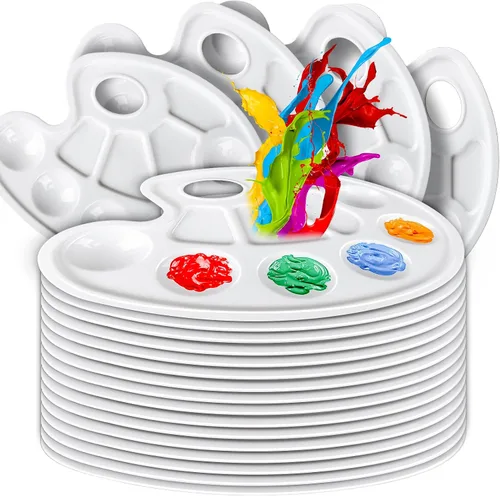 FANDAMEI 20 paletas de bandejas de pintura ovaladas, paleta de bandeja de pintura de plástico, paletas de pintura con agujero para el pulgar,