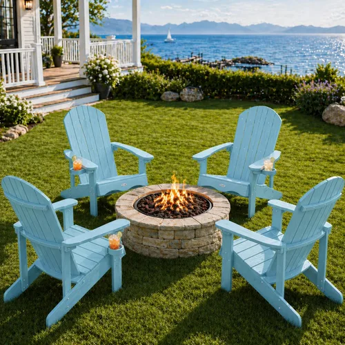 Miniatura 27 de Y&M Adirondack - Silla negra para hoguera, sillas de patio al aire libre con soporte para tazas, resistentes a la intemperie, sillas de patio