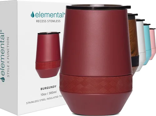 Miniatura 9 de Elemental Vaso de Vino Recess - Taza de Café de Acero Inoxidable con Triple Pared Aislante para Bebidas Calientes y Frías - Taza Portátil con Tapa