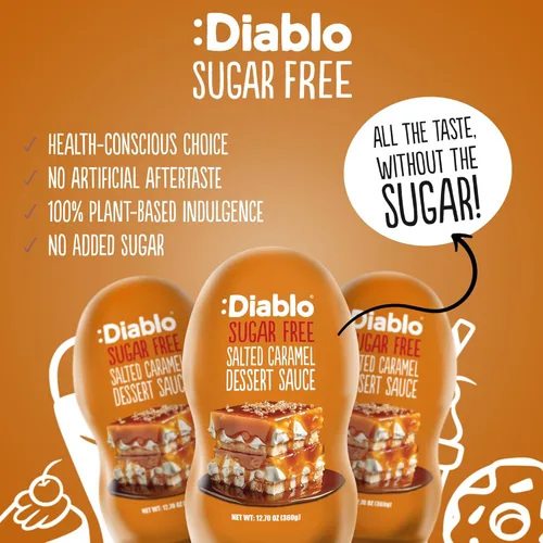 Miniatura 6 de Diablo Salsa de postre de caramelo salado sin azúcar, edulcorante líquido sin gluten, cobertura para brownies, panqueques, gofres, helados, batidos