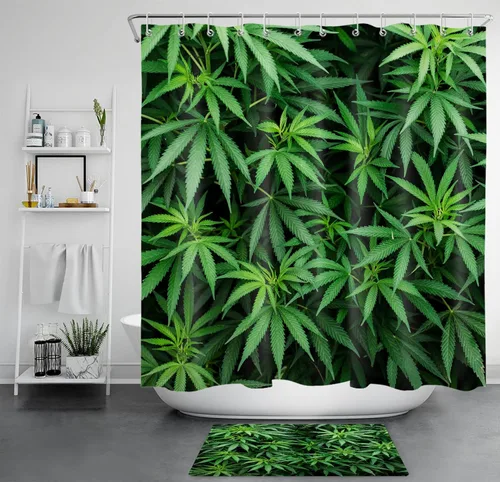 Miniatura 40 de LB Juego de cortinas de ducha de mariposa y flores con alfombras, margaritas y morado lavanda, hojas de eucalipto, cortina de ducha verde