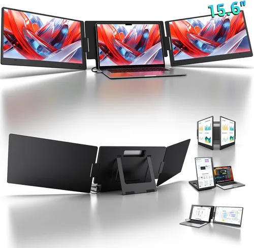 KYY Extensor de pantalla para laptop de 15.6 pulgadas, monitor portátil FHD IPS de 1080P, un cable USB-C triple monitor, pantalla de viaje dual para