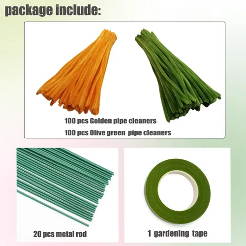 Miniatura 2 de Juego de 200 limpiapipas naranja verde oliva con alambres florales y cinta de jardinería, tallos de felpilla para hacer ramos de tulipanes, caqui