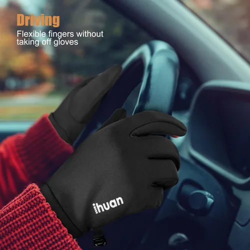 Miniatura 4 de ihuan Guantes de invierno cálidos para correr para mujeres y hombres, dedos súper sensibles para pantalla táctil para clima frío, guantes delgados