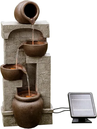 Teamson Home Cuencos en cascada y piedras apiladas, fuente de agua LED para exteriores de 28 pulgadas para espacios al aire libre para crear un